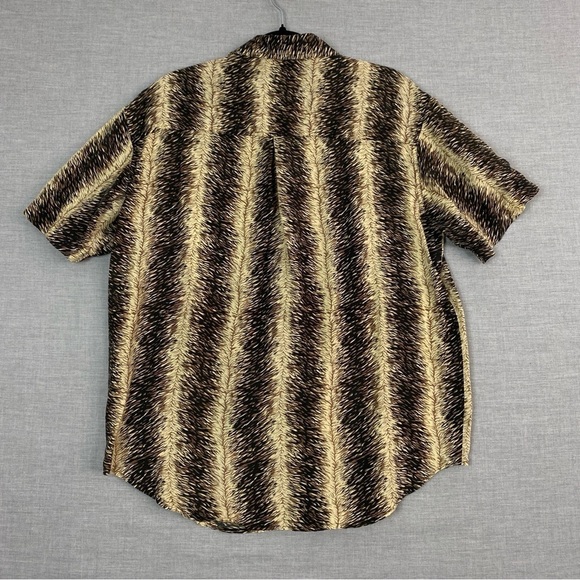 Silk Shirt Metro Express Mens Med Short Sleeve Button Down Tiger Stripe Pocket - Picture 2 of 8